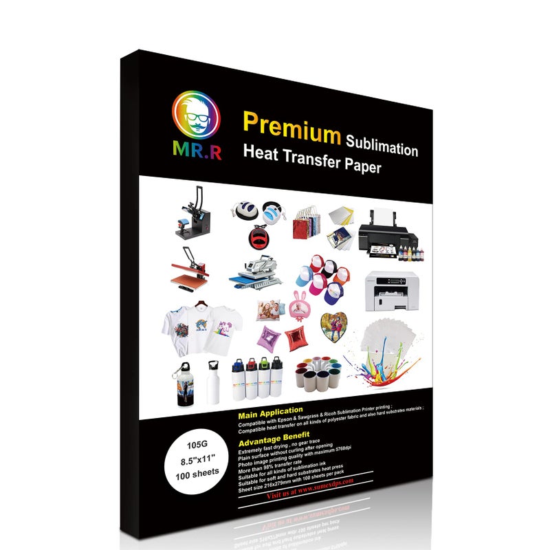 MR.R Premium Sublimation Heat Transfer Paper for Epson and Sawgrass,105gsm 8.5"x11" 100 sheets USA Letter Size per pack - Image 1